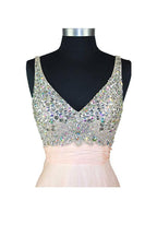 Vestido de fiesta formal de gasa con escote en V y cuentas, corte A, PG257