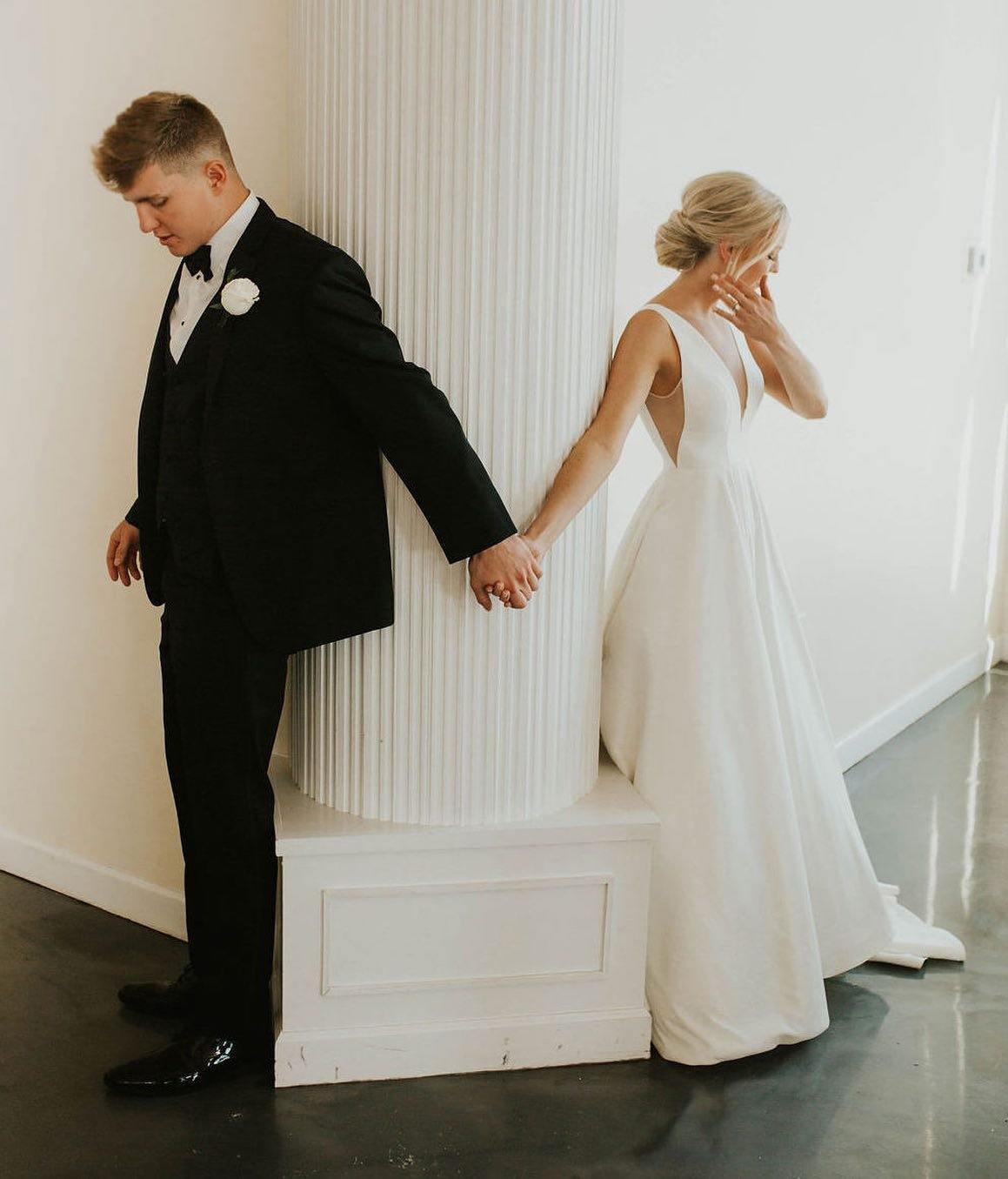 A-line V Neck Ivory Satin Simple Elegant Wedding Dresses WD488