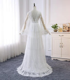 A-line V neck Long Sleeve Wedding Dress Rustic Boho Wedding Dress WD516