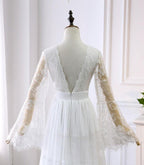 A-line V neck Long Sleeve Wedding Dress Rustic Boho Wedding Dress WD516