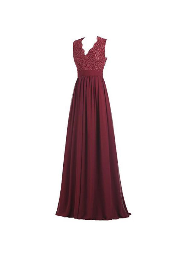 A-Linie, V-Ausschnitt, offener Rücken, Chiffon, langes Abendkleid mit Spitze, PG253