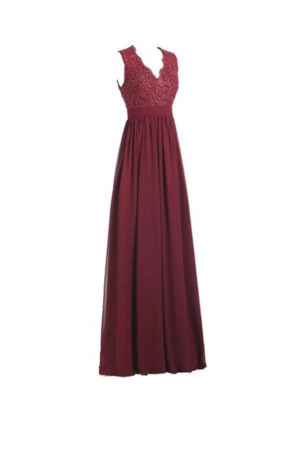 Vestido de noche largo de gasa con escote en V, espalda abierta y encaje, PG253