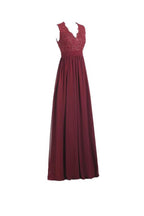 Vestido de noche largo de gasa con escote en V, espalda abierta y encaje, PG253