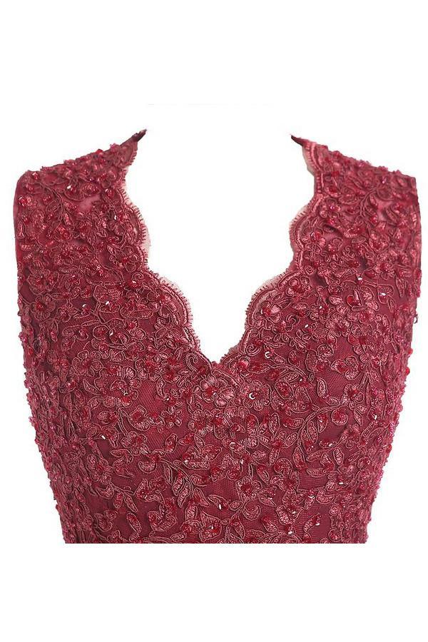 Vestido de noche largo de gasa con escote en V, espalda abierta y encaje, PG253