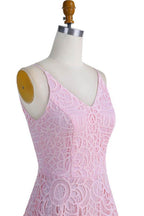 Vestido de dama de honor, fiesta de graduación y regreso a casa con escote en V y encaje rosa perla BD053