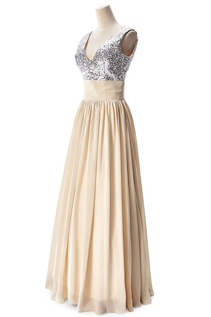 A-Linien-Partykleid aus Chiffon mit V-Ausschnitt und Pailletten