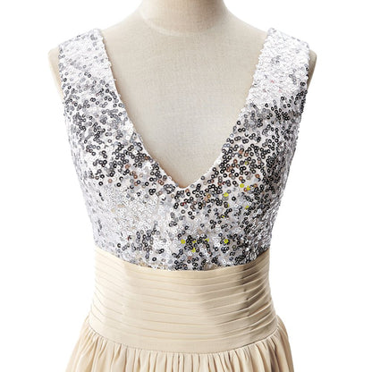A-Linien-Partykleid aus Chiffon mit V-Ausschnitt und Pailletten