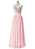 A-Linien-Partykleid aus Chiffon mit V-Ausschnitt und Pailletten
