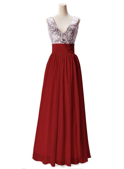 A-Linien-Partykleid aus Chiffon mit V-Ausschnitt und Pailletten