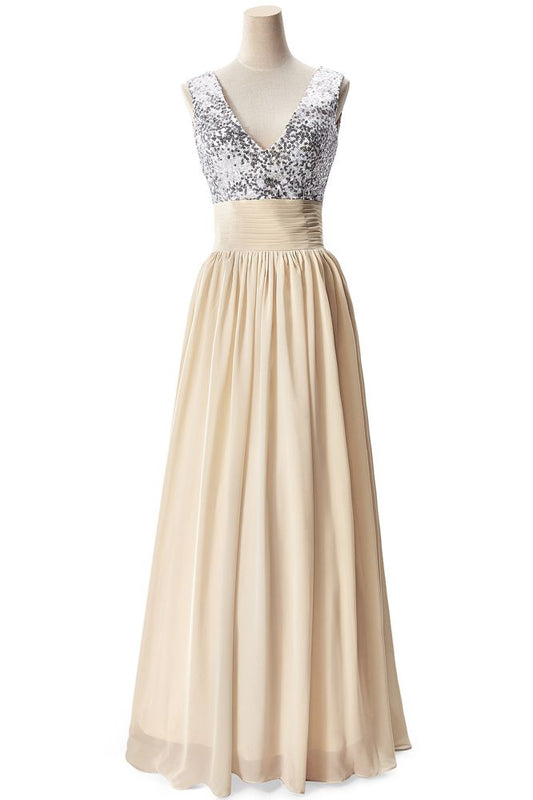 A-Linien-Partykleid aus Chiffon mit V-Ausschnitt und Pailletten