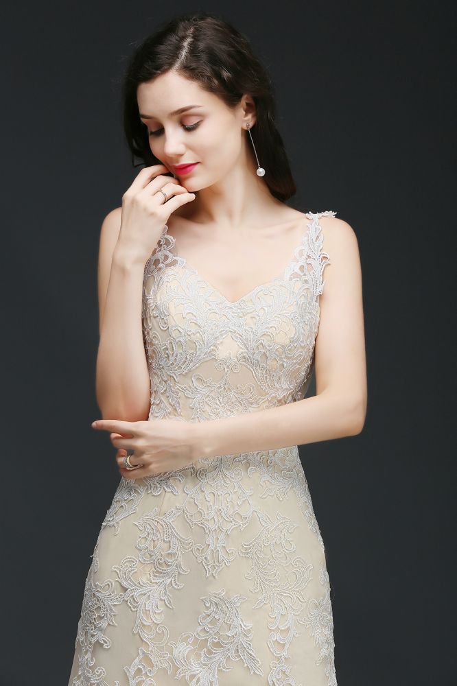 Vestidos de fiesta con cola larga, escote en V y corte A