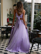 A-Linie, V-Ausschnitt, zweiteilig, lang, formelles Abend- und Ballkleid mit hohem Schlitz
