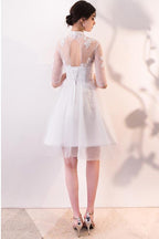 A-Linie Weiße Spitze und Tüll Homecoming Kleider Partykleid mit Ärmeln PD062