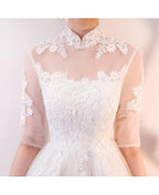 A-Linie Weiße Spitze und Tüll Homecoming Kleider Partykleid mit Ärmeln PD062