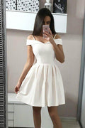 A-Linie Weißes Spaghettiträger Satin Homecoming Kleid Kurzes Ballkleid PD249