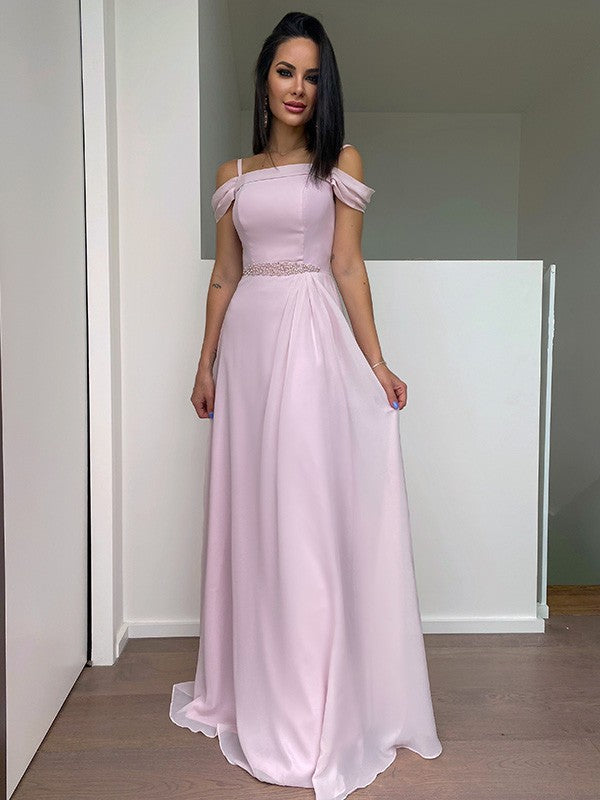 A-Linie/Elegant Chiffon Perlen verziert Träger Ärmellos Bodenlang Abiballkleider