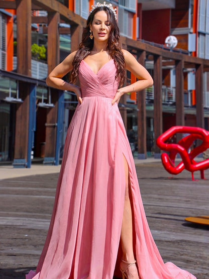 A-Linie/Elegant Chiffon Geraffte Spaghettiträger Ärmellos Abendkleider