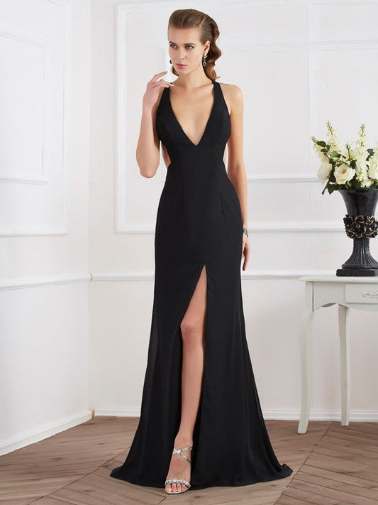 Vestidos de fiesta largos de gasa sin mangas con cuello halter elegantes y corte A