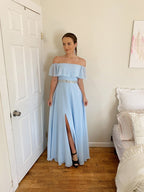 A-Line/Elegant Off-the-Shoulder Beading Chiffon Floor-Length Sleeveless Prom Dresses