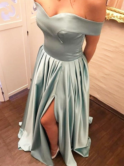 A-Linie/Elegant Off-the-Shoulder Rüschen Satin Ballkleider