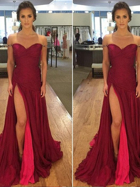 Vestidos de fiesta elegantes de gasa sin mangas con hombros descubiertos y corte A