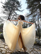 Vestidos de fiesta elegantes de satén con volantes, sin mangas y escote en V