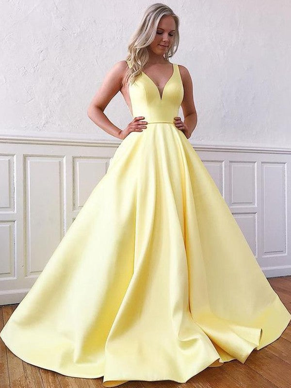 Vestidos de fiesta elegantes de satén, sin mangas, con volantes y escote en V