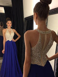 A-Linie/Elegant U-Ausschnitt Ärmellos Perlen verziert Chiffon Abiballkleider