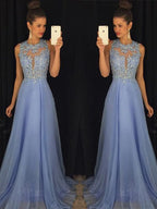 A-Linie/Elegant Ärmellos Applikationen Chiffon U-Ausschnitt Abendkleider