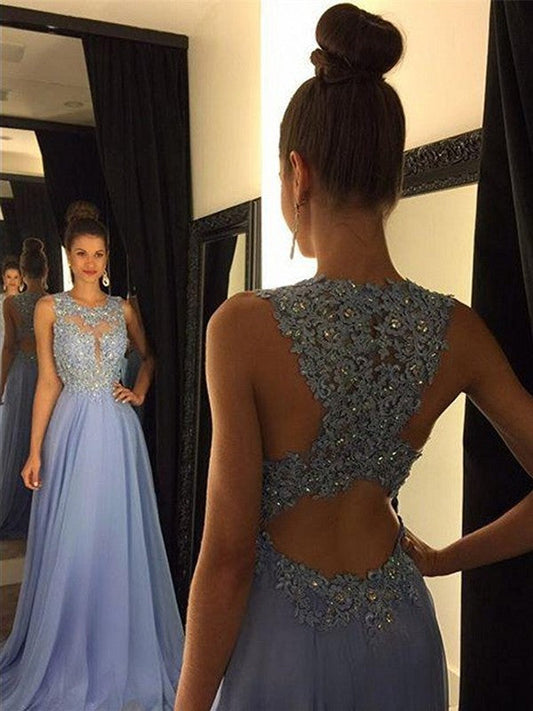 Vestidos de fiesta elegantes de gasa con apliques, sin mangas y corte A