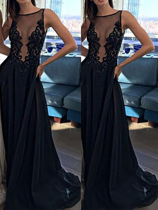 Corte en A/Elegante Sin Mangas Bateau Gasa Apliques Vestidos de Fiesta