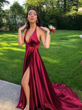 A-Linie/Elegant Ärmellos Neckholder Rüschen Seide wie Satin Ballkleider