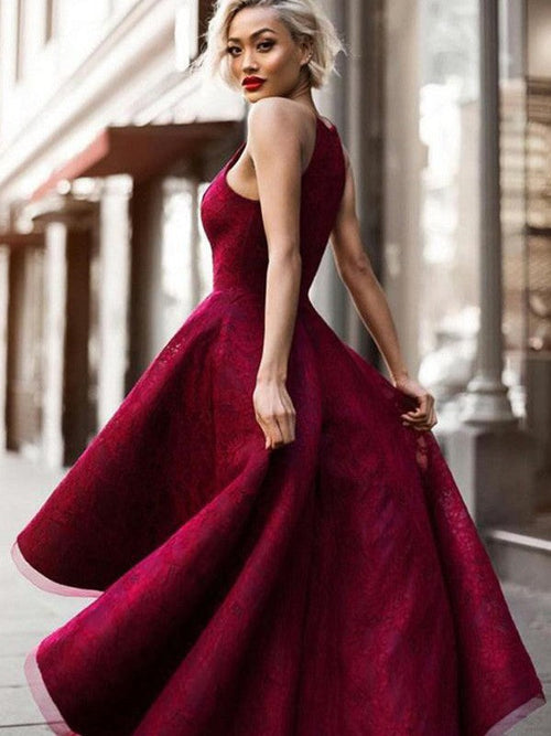 Vestidos de fiesta elegantes de corte A/sin mangas con volantes asimétricos y joya de encaje