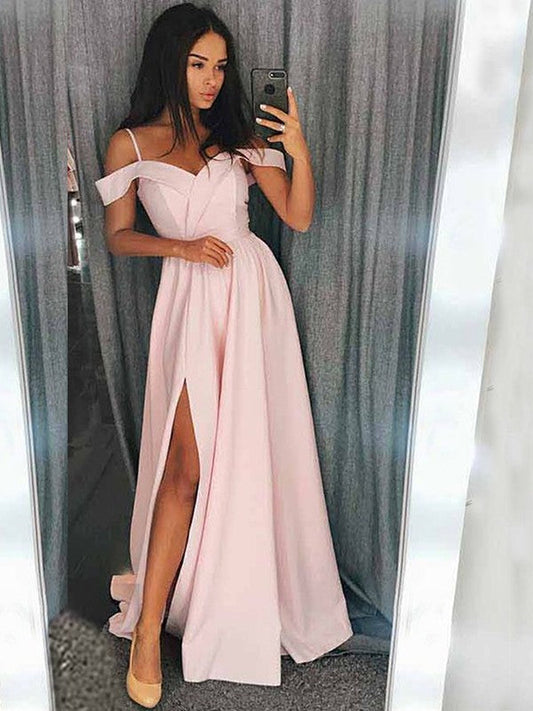 Elegante vestido de fiesta de satén elástico, sin mangas, con hombros descubiertos y volantes