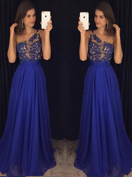 Elegante vestido de fiesta de gasa con cuentas, corte A, sin mangas, un hombro al aire, largo hasta el suelo