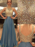 A-Linie/Elegant Ärmellos U-Ausschnitt Chiffon Perlen verziert Abiballkleider