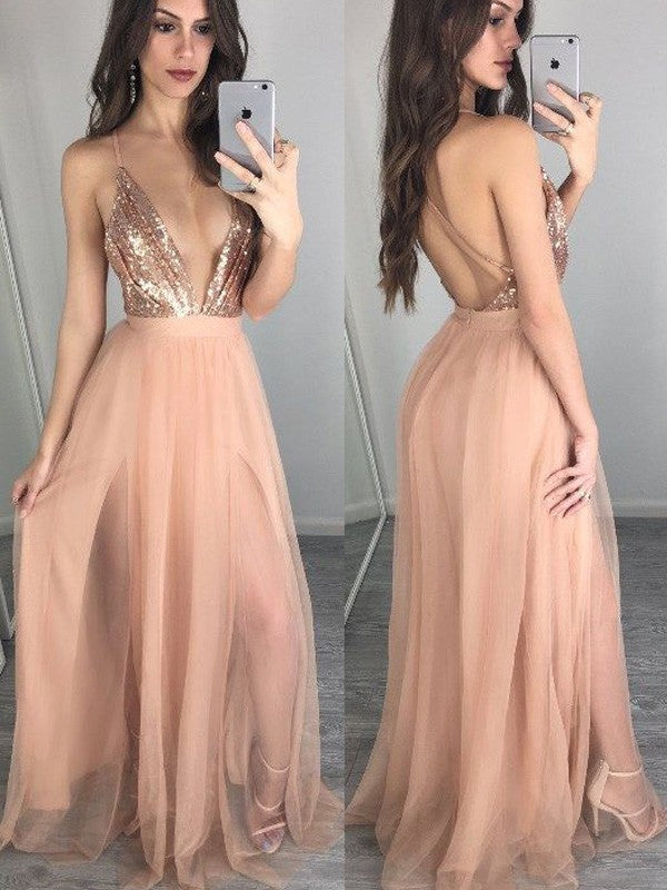 Elegante vestido de fiesta de gasa con lentejuelas, sin mangas, con tirantes finos y corte A