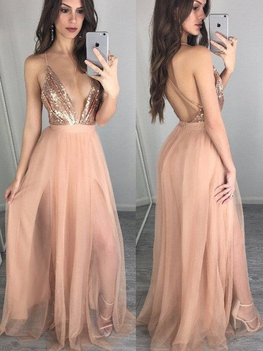 Elegante vestido de fiesta de gasa con lentejuelas, sin mangas, con tirantes finos y corte A