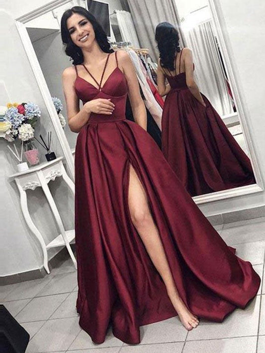 Elegante vestido de fiesta de satén con volantes, tirantes finos y sin mangas, corte A