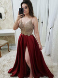 A-Linie/Elegant Ärmellos Träger Perlen verziert Satin Abiballkleider