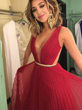 Vestidos de fiesta elegantes de corte A/sin mangas, escote en V, de gasa, con faja/cinturón/cinturón, hasta el suelo