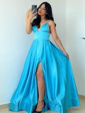 Vestidos de fiesta elegantes de satén, sin mangas, con volantes y tirantes finos, hasta el suelo
