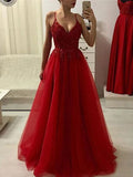 Vestidos de fiesta elegantes de corte A con tirantes finos, sin mangas, hasta el suelo, con apliques de tul