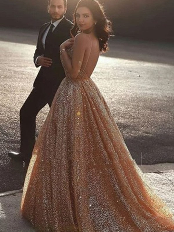 Vestidos de fiesta elegantes de corte A con tirantes finos, tul, lentejuelas y sin mangas