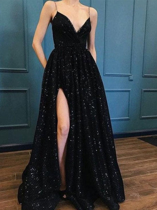 Vestidos de fiesta elegantes con escote en V y tirantes finos en forma de A