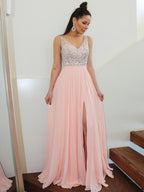 Vestidos de fiesta elegantes de gasa, sin mangas, con tirantes finos y cuentas, hasta el suelo