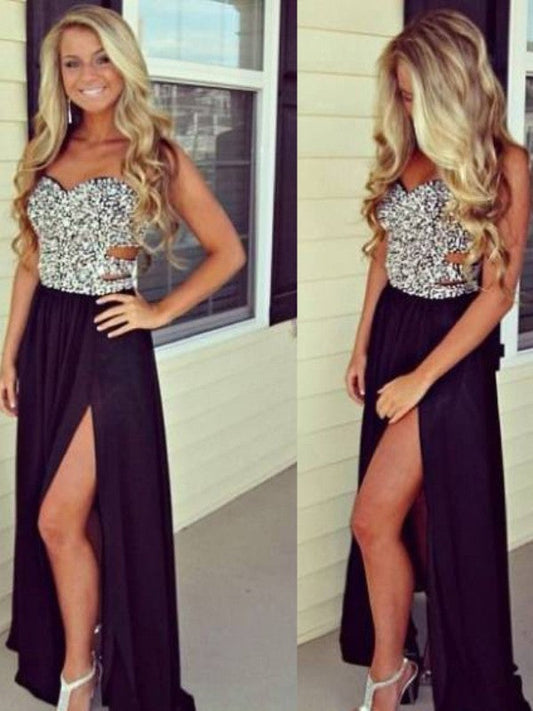 Vestidos de fiesta elegantes de gasa con escote en forma de A, escote en forma de corazón, sin mangas y largo hasta el suelo
