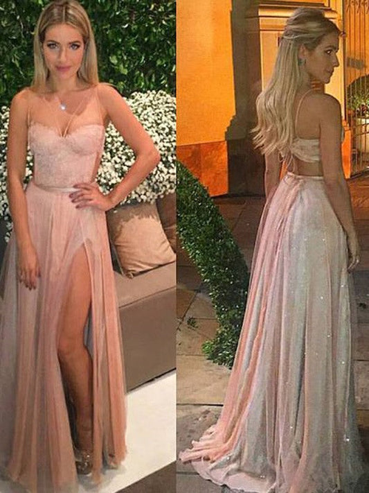 Vestidos de fiesta elegantes de gasa con encaje, sin mangas, escote corazón y largo hasta el suelo