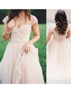 Vestidos de fiesta elegantes de gasa fruncida, sin mangas, con escote en forma de A y largo hasta el suelo