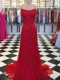 Vestido de fiesta elegante de corte A con apliques de tul y tirantes finos sin mangas